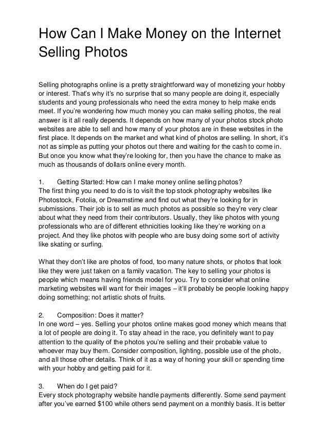 How Can I Make Money On The Internet Selling Photos - 